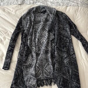 Lucky Brand Black and Gray Cardigan Sweater with Geometric Pattern